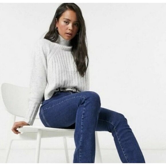 Topshop Wool Turtleneck crop Sweater XSMALL Grey pullover Marled long sleeve NEW - Picture 5 of 10